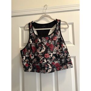 Torrid Women's Active Sports Bra Size 4X Pink Roses And Skulls Racer Back